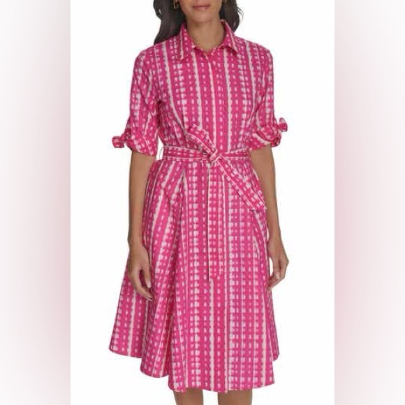 Calvin Klein Pink and White Long Sleeve Dress - Picture 1 of 6